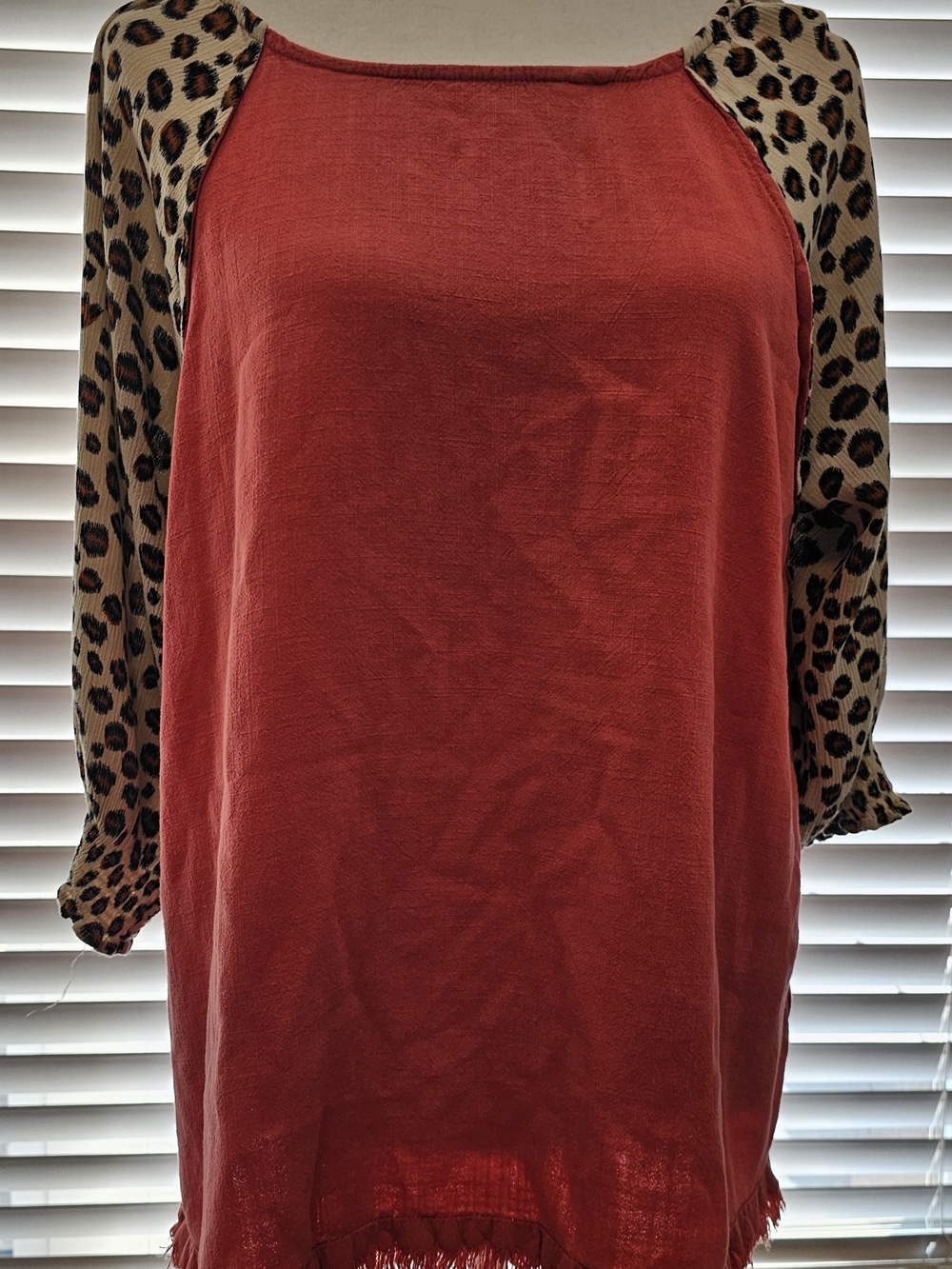 Umgee Leopard Sleeve Rust Women’s Top